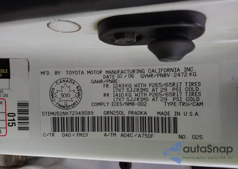 2007 Toyota Tacoma Double Cab Long Bed z USA, uszkodzony, nr VIN 5TEMU52NX7Z349589